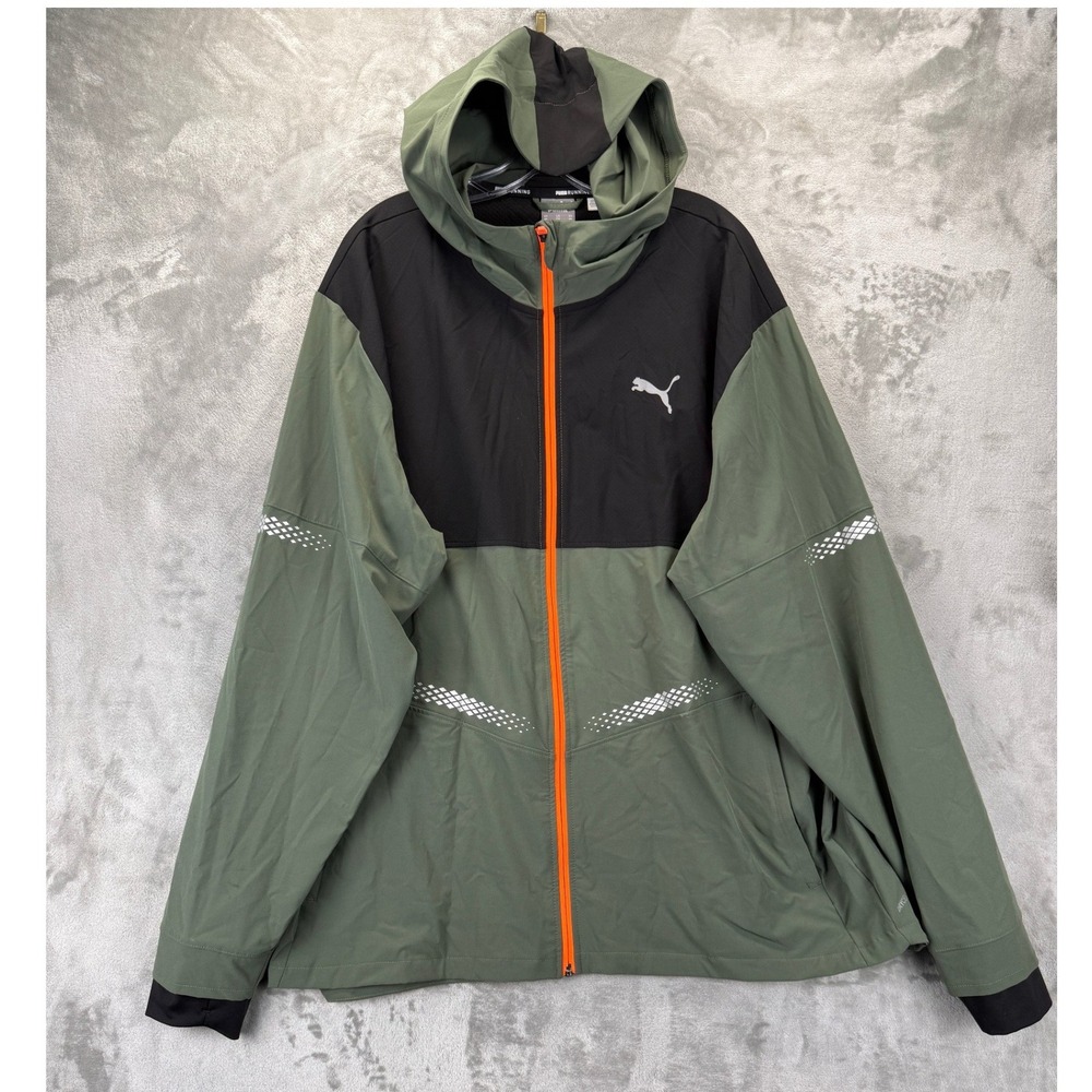 Puma Running DryCell Hooded‎ Windbreaker Jacket Mens XXL Green Black 519382-02